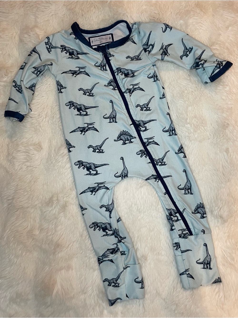 Sweet Honey Baby Blue Dinosaur One-Piece Pajamas size 6 months
